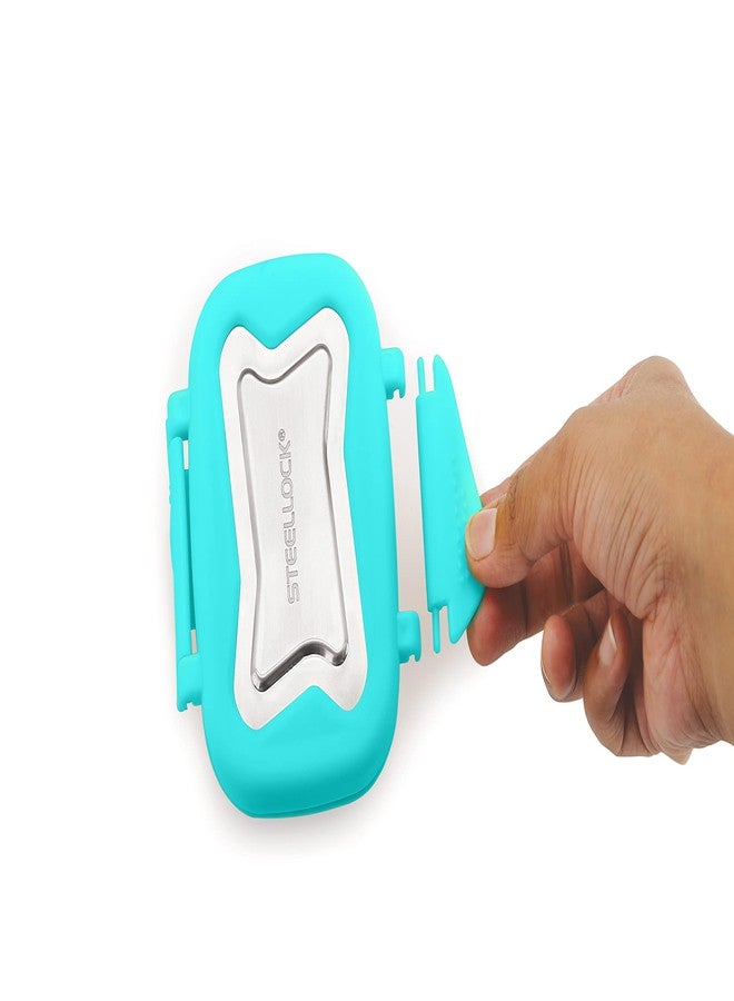 STEELLOCK Smart Stainless Steel Tiffin Lunch Box for Kids and Adults | Airtight & Leakproof | Rectangle Tiffin Box for School & Office with Steel Lid | Turquoise 170ml - 2pc - Image 2